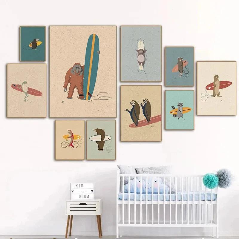 Surfing Animal Poster