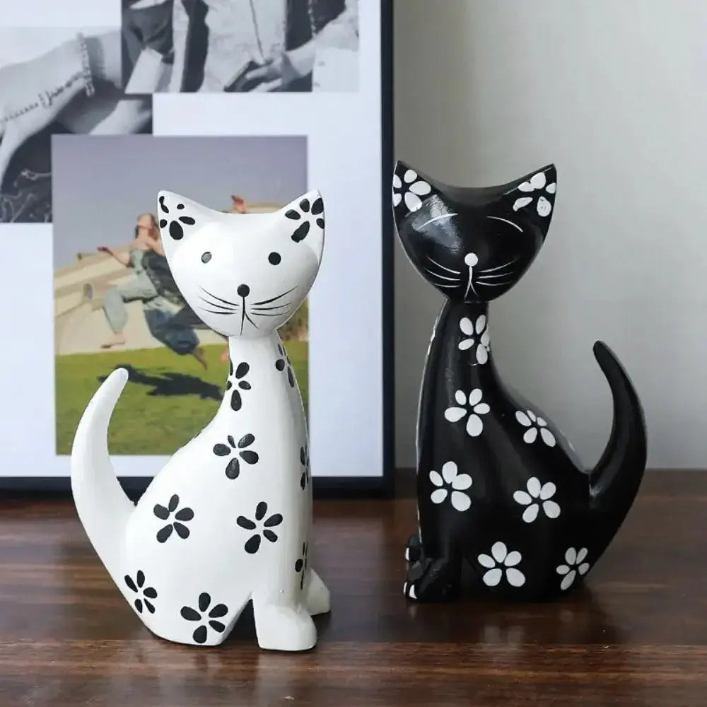 Wooden Cat Set Statue