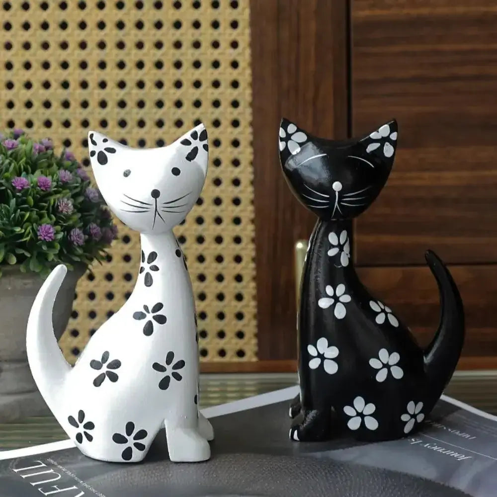 Wooden Cat Set Statue