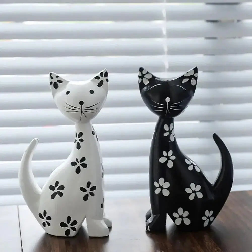Wooden Cat Set Statue