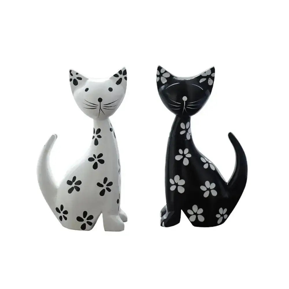 Wooden Cat Set Statue