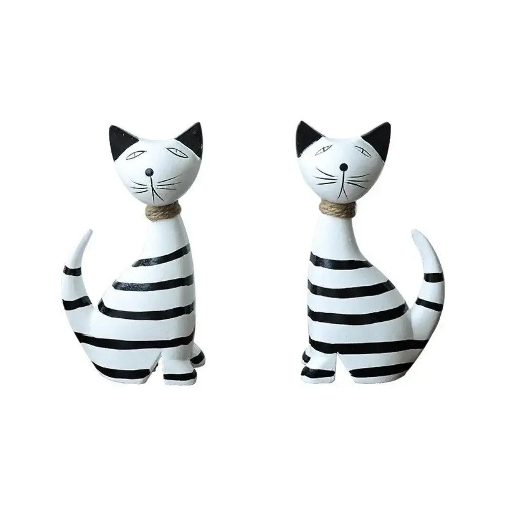 Wooden Cat Set Statue
