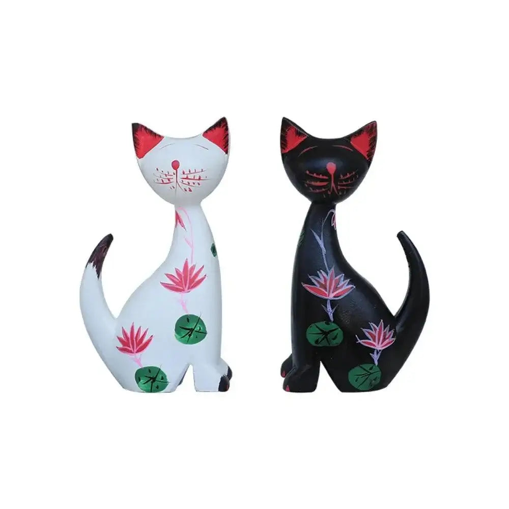 Wooden Cat Set Statue