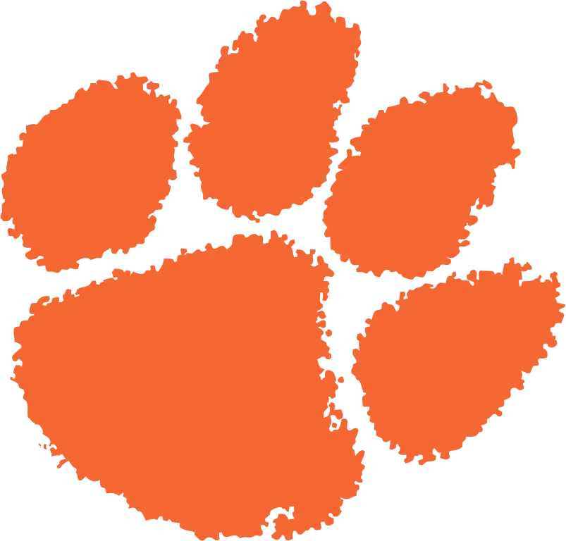 Orange paw print logo on a white background