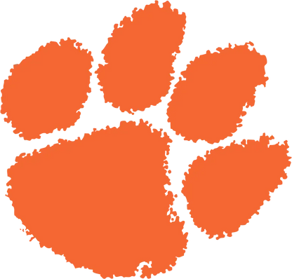 Orange paw print logo on a white background
