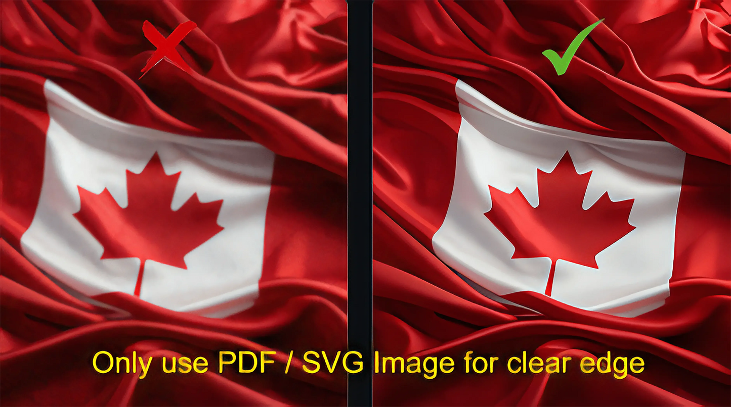 Two versions of a Canadian flag with a clear edge on the left and a blurred edge on the right, accompanied by text and a checkmark.