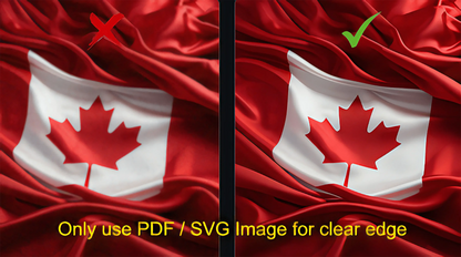 Two versions of a Canadian flag with a clear edge on the left and a blurred edge on the right, accompanied by text and a checkmark.