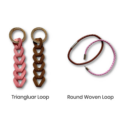 Two types custom Name Tag of loops, triangular and round woven, on a white background.