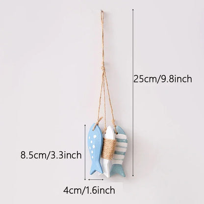 Decorative fish-shaped wall hanging with measurements on a light gray background
