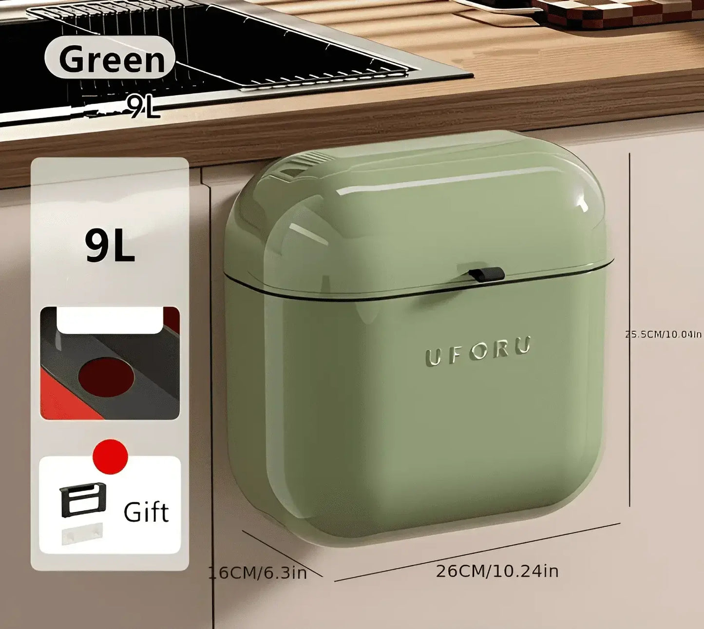 Green Kitchen Waste Bin 9L Capacity