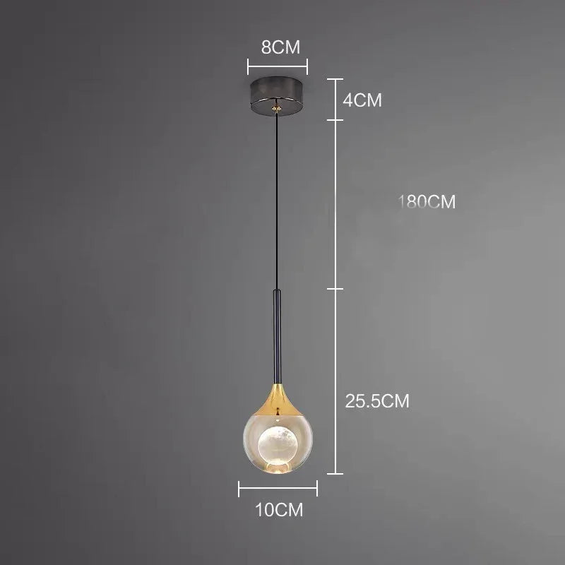 Modern Art Moon Pendant with dimensions labeled on a gray background