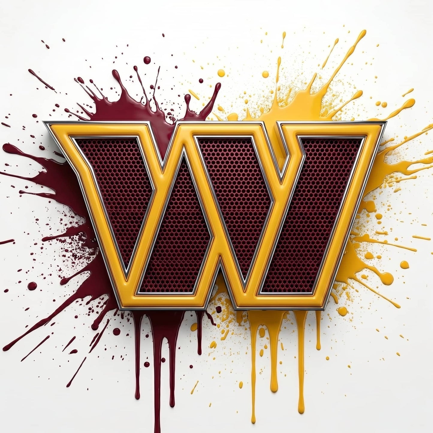 Washington Logo with yellow and red splashes on a white background
