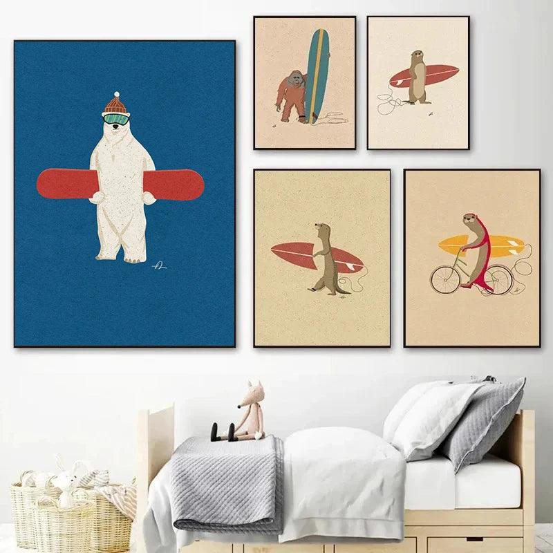 Surfing Animal Poster