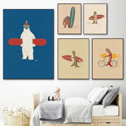 Surfing Animal Poster