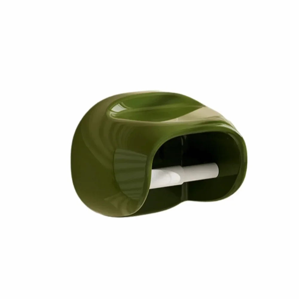 Green Vintage Roll Holder with a white object inside on a white background