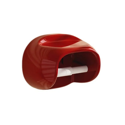 Red Vintage Roll Holder with a white straw on a white background
