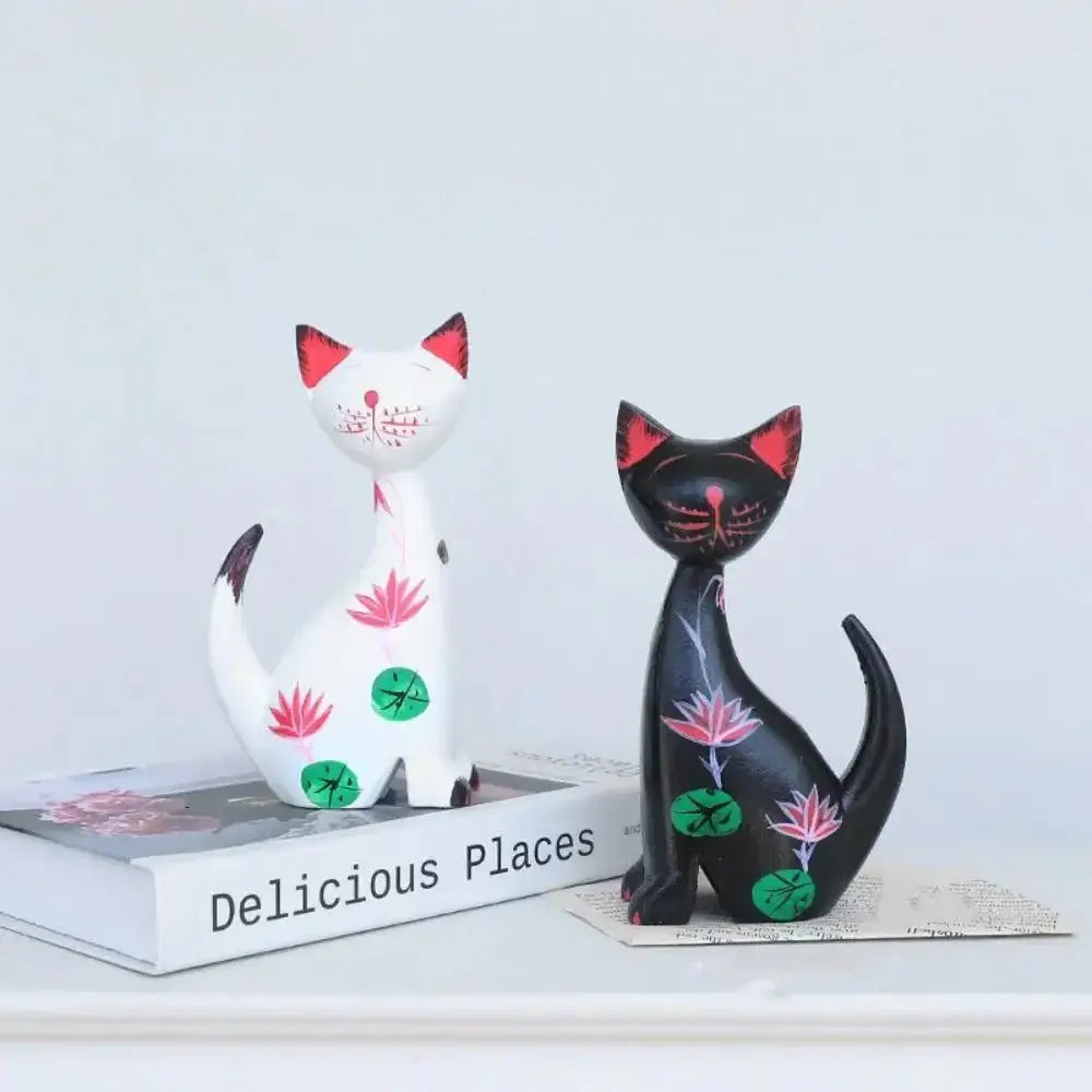 Wooden Cat Set Statue