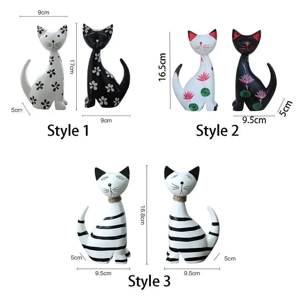 Wooden Cat Set Statue
