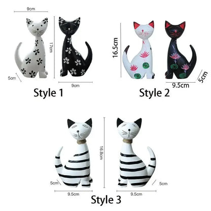 Wooden Cat Set Statue