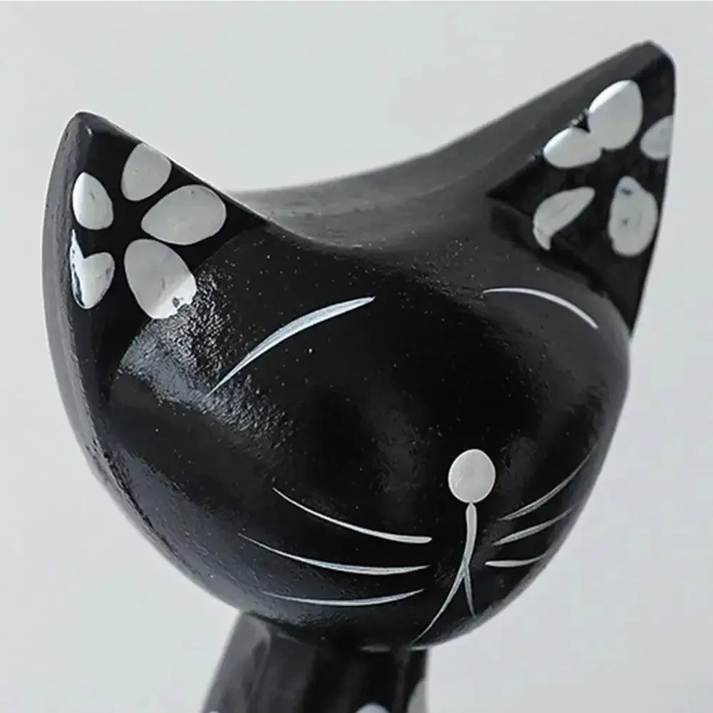 Wooden Cat Set Statue