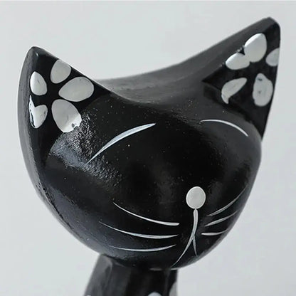 Wooden Cat Set Statue