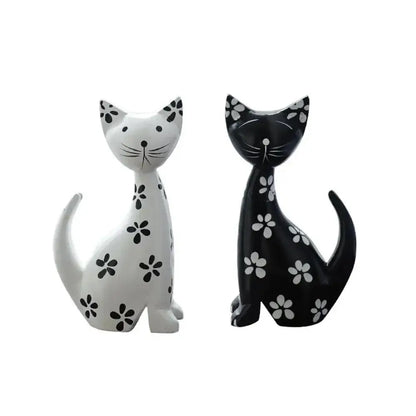 Wooden Cat Set Statue